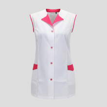 Carica l&#39;immagine nel visualizzatore di Gallery, Casacca,camice da lavoro giromanica, bianco inserto &quot;fuchsia&quot; Cod:7036
