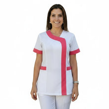 Carica l'immagine nel visualizzatore di Gallery, camice,casacca da lavoro donna,mod. beauty bianco inserto fuchsia Cod:290725
