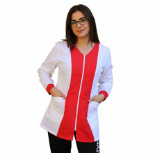 Carica l&#39;immagine nel visualizzatore di Gallery, Casacca,camice da lavoro con zip, manica lunga bicolore &quot;rosso&quot; Cod:2206
