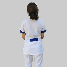 Carica l'immagine nel visualizzatore di Gallery, Camice da lavoro,casacca donna Modello beauty Bianco inserto blu Cod: 290721
