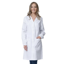 Carica l'immagine nel visualizzatore di Gallery, Camice da Laboratorio Donna, Cotone Pesante Bianco, Polsini Elasticizzati, Bottoni Automatici cod: 0303
