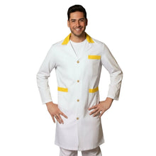 Lade das Bild in den Galerie-Viewer, Camice da lavoro uomo, bianco con profilo colorato "giallo", cod:7969
