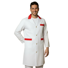 Load image into Gallery viewer, Camice da lavoro uomo, bianco con profilo colorato "ROSSO" cod:7968
