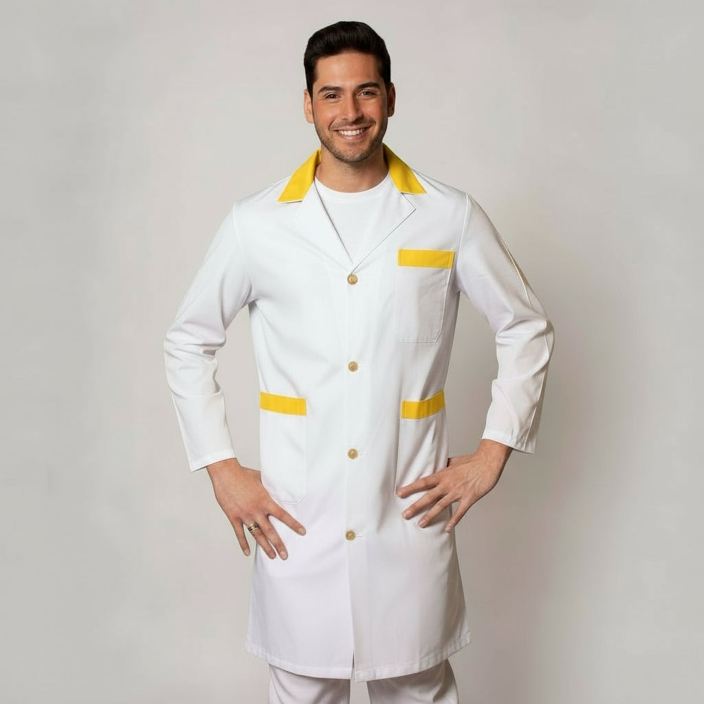 Camice da lavoro uomo, bianco con profilo colorato 