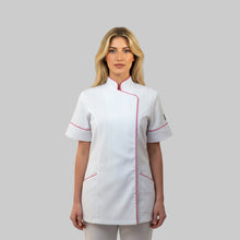 Carica l&#39;immagine nel visualizzatore di Gallery, Camice,Casacca da Lavoro Donna, Slim Fit,per Estetista,parrucchiera, cuoca &quot;bianco&quot; COD: 15224
