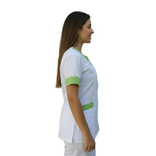 Lade das Bild in den Galerie-Viewer, Camice,casacca da lavoro donna, Modello beauty, Bianco inserto verde Cod: 290722
