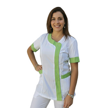 Carica l&#39;immagine nel visualizzatore di Gallery, Camice,casacca da lavoro donna, Modello beauty, Bianco inserto verde Cod: 290722
