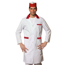 Load image into Gallery viewer, Camice da lavoro uomo, bianco con profilo colorato "ROSSO" cod:7968
