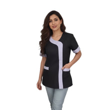 Carica l'immagine nel visualizzatore di Gallery, Camice da Lavoro Donna ,Casacca,nero profilo glicine cod: 2401
