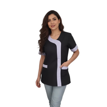 Carica l'immagine nel visualizzatore di Gallery, Camice da Lavoro Donna ,Casacca,nero profilo glicine cod: 2401
