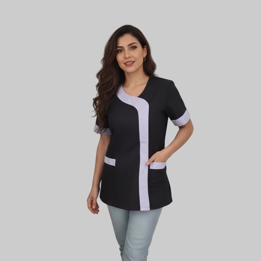 Camice da Lavoro Donna ,Casacca,nero profilo glicine cod: 2401