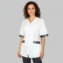 Carica l&#39;immagine nel visualizzatore di Gallery, Camice da lavoro,casacca zip bianco MM con inserto nero Cod: 2707
