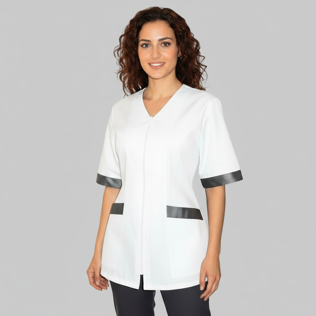 Camice da lavoro,casacca zip bianco MM con inserto nero Cod: 2707