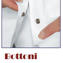 Carica l'immagine nel visualizzatore di Gallery, Camice da Laboratorio Donna, Cotone Pesante Bianco, Polsini Elasticizzati, Bottoni Automatici cod: 0303
