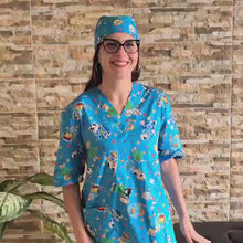 Carica e avvia il video nel visualizzatore di galleria, casacca ,divisa da lavoro,camice azzurro fumetto+bandana cod: 1611
