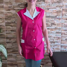 Carica e avvia il video nel visualizzatore di galleria, Casacca da lavoro,camice giromanica corto bottoni col. "NERO profilo fuchsia" cod: 1509
