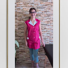 Carica e avvia il video nel visualizzatore di galleria, casacca,camice da lavoro giromanica, corto "fuxia con profilo"cod:7210
