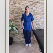 Charger et lire la vidéo dans la visionneuse de la Galerie, Uniforme de travail complet pour femme avec fermeture éclair « Royal », code : 8392 
