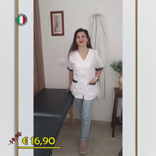Carica e avvia il video nel visualizzatore di galleria, Camice da lavoro,casacca zip bianco MM con inserto nero Cod: 2707
