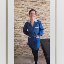 Load and play video in Gallery viewer, camice da lavoro,casacca donna corto ml "blu royal" con profilo cod: 6923
