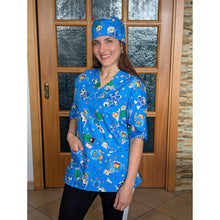 Carica l&#39;immagine nel visualizzatore di Gallery, casacca ,divisa da lavoro,camice azzurro fumetto+bandana cod: 1611

