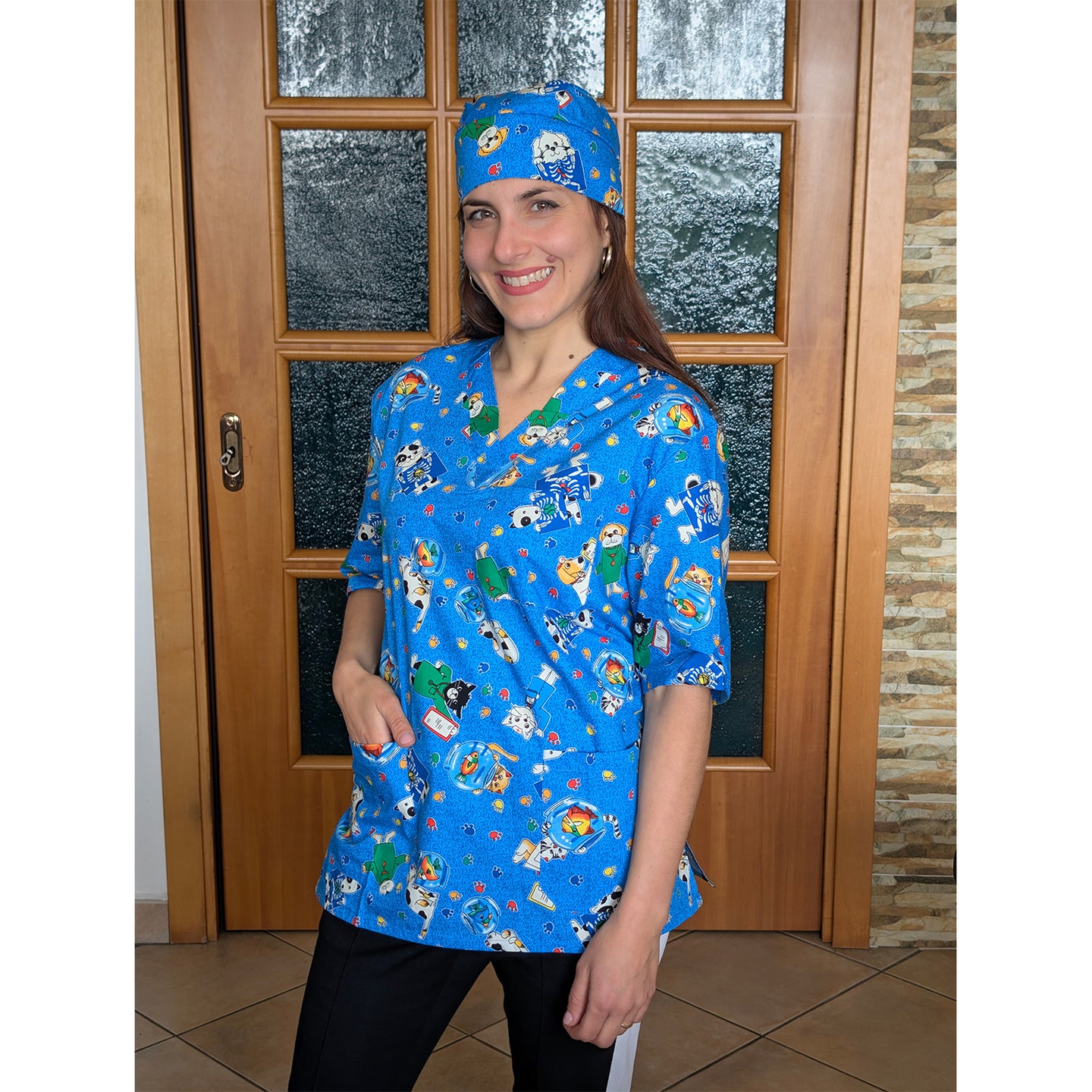 casacca ,divisa da lavoro,camice azzurro fumetto+bandana cod: 1611