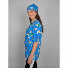 Carica l'immagine nel visualizzatore di Gallery, casacca ,divisa da lavoro,camice azzurro fumetto+bandana cod: 1611
