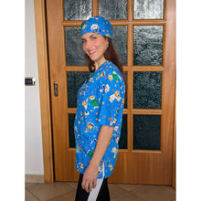 Carica l&#39;immagine nel visualizzatore di Gallery, casacca ,divisa da lavoro,camice azzurro fumetto+bandana cod: 1611
