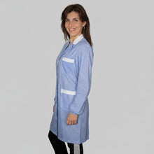 Carica l&#39;immagine nel visualizzatore di Gallery, camice da lavoro donna,lungo quadretto azzurro ML cod: 200524
