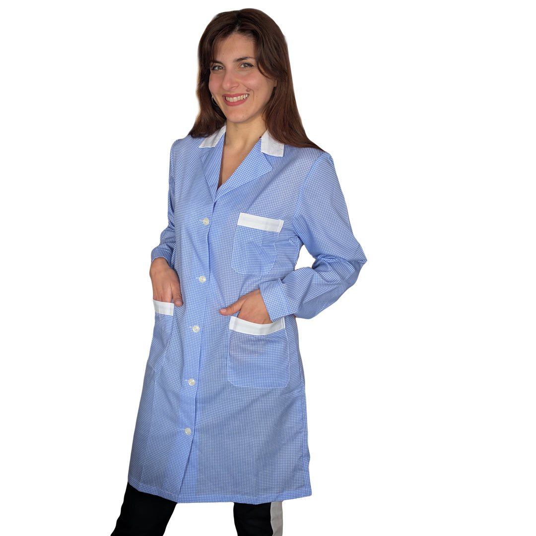 camice da lavoro donna,lungo quadretto azzurro ML cod: 200524