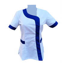 Carica l&#39;immagine nel visualizzatore di Gallery, Camice da lavoro,casacca donna Modello beauty Bianco inserto blu Cod: 290721
