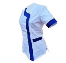 Carica l&#39;immagine nel visualizzatore di Gallery, Camice da lavoro,casacca donna Modello beauty Bianco inserto blu Cod: 290721
