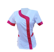 Carica l&#39;immagine nel visualizzatore di Gallery, camice,casacca da lavoro donna,mod. beauty bianco inserto fuchsia Cod:290725
