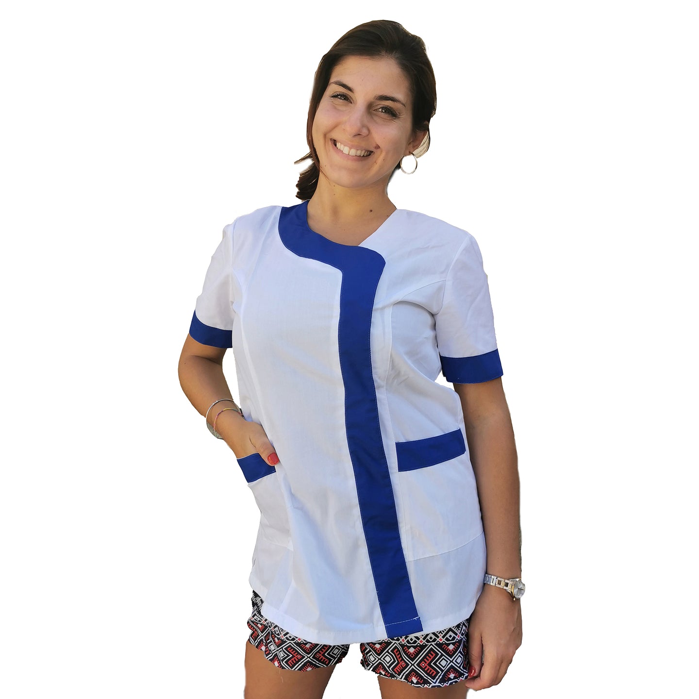 Camice da lavoro,casacca donna Modello beauty Bianco inserto blu Cod: 290721