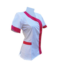 Carica l&#39;immagine nel visualizzatore di Gallery, camice,casacca da lavoro donna,mod. beauty bianco inserto fuchsia Cod:290725
