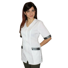 Charger l'image dans la galerie, Veste de travail blanche zippée MM avec empiècement noir Code : 2707
