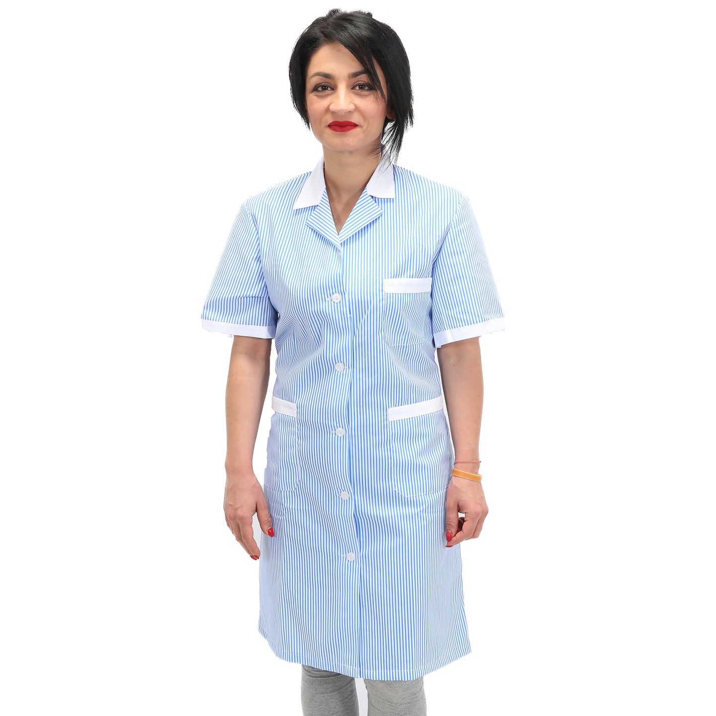 Camice da lavoro lungo rigo azzurro MM cod:7197