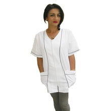 Carica l&#39;immagine nel visualizzatore di Gallery, Camice da lavoro,casacca zip donna, bianco con profilo mod. &quot;rosaria&quot; COD: 7203
