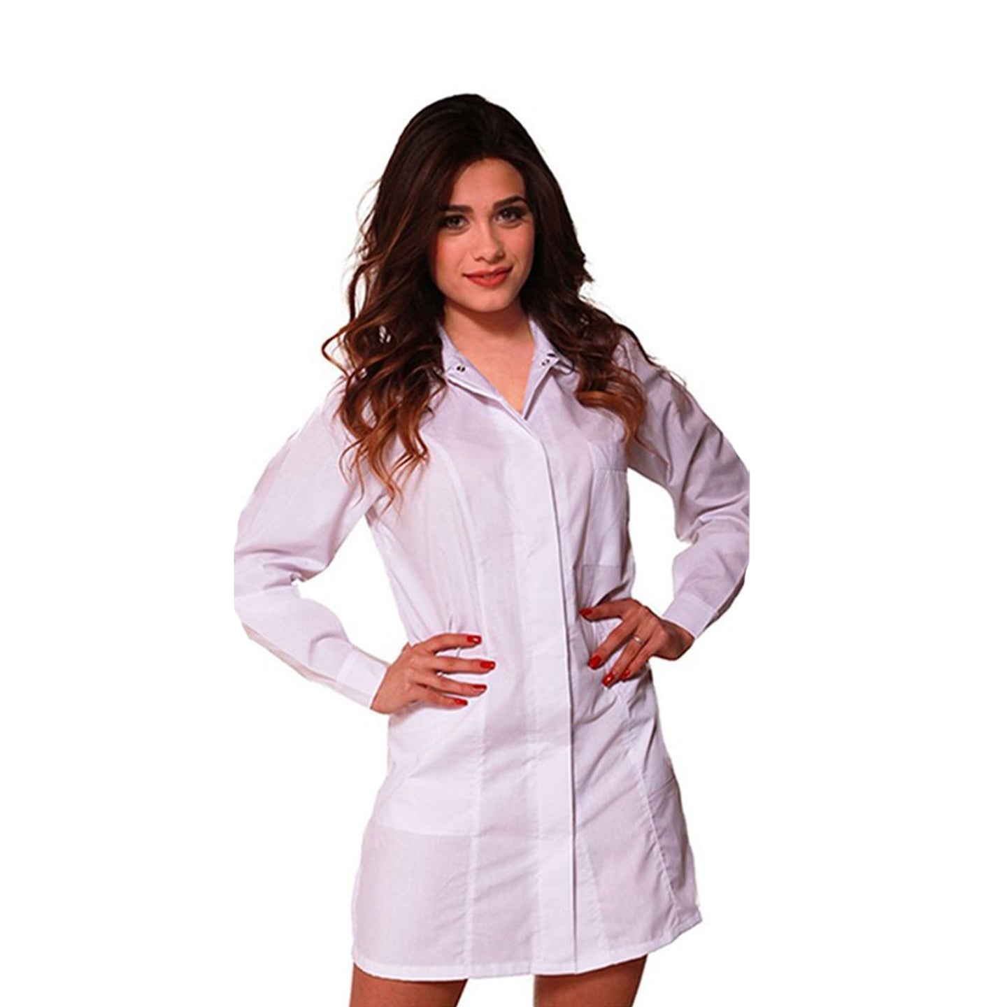 Casacca,camice da Lavoro Donna,Modello Avvitato,Manica Lunga,Bianco,Bottoni Automatici COD: 1811