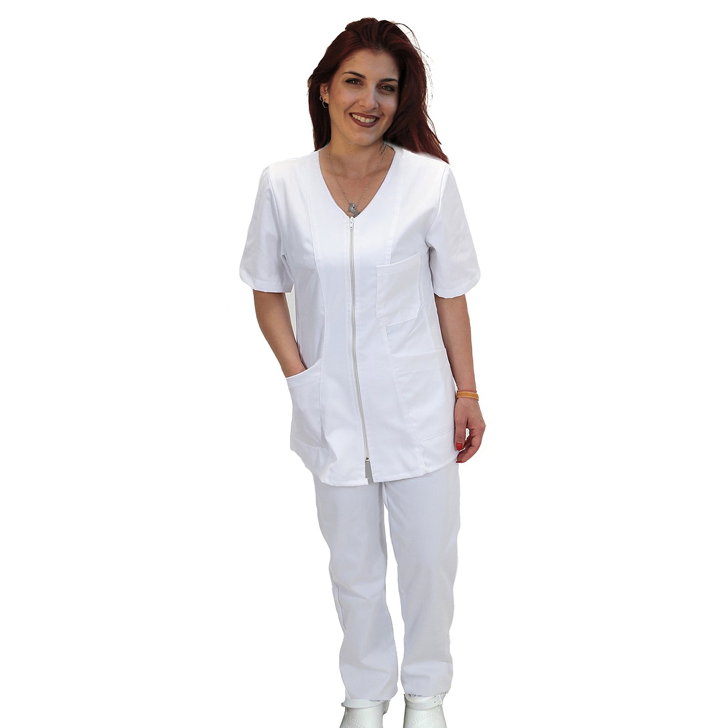 Divisa da lavoro,infermiera,oss, donna con zip bianco cod: 8279