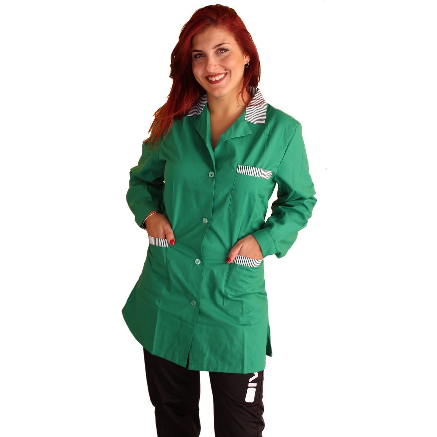 Camice da lavoro donna,casacca verde con profilo ML cod: 7722