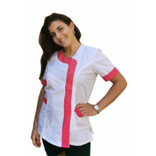 Carica l&#39;immagine nel visualizzatore di Gallery, camice,casacca da lavoro donna,mod. beauty bianco inserto fuchsia Cod:290725

