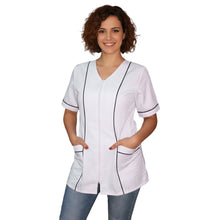 Charger l'image dans la galerie, Veste de travail zippée pour femme, blanche avec finitions « Rosaria », code : 7203
