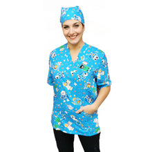 Carica l&#39;immagine nel visualizzatore di Gallery, casacca ,divisa da lavoro,camice azzurro fumetto+bandana cod: 1611

