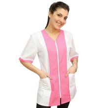 Carica l'immagine nel visualizzatore di Gallery, Camice da lavoro,casacca zip bicolore MM "fuchsia" Cod: 2506
