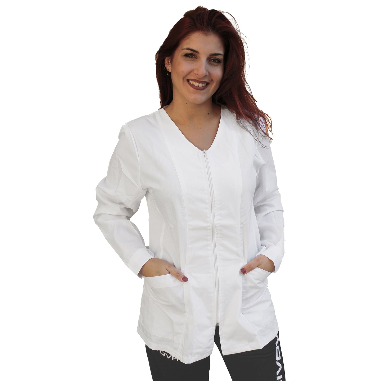 Camice da lavoro,casacca zip bianco Manica lunga Cod:1706