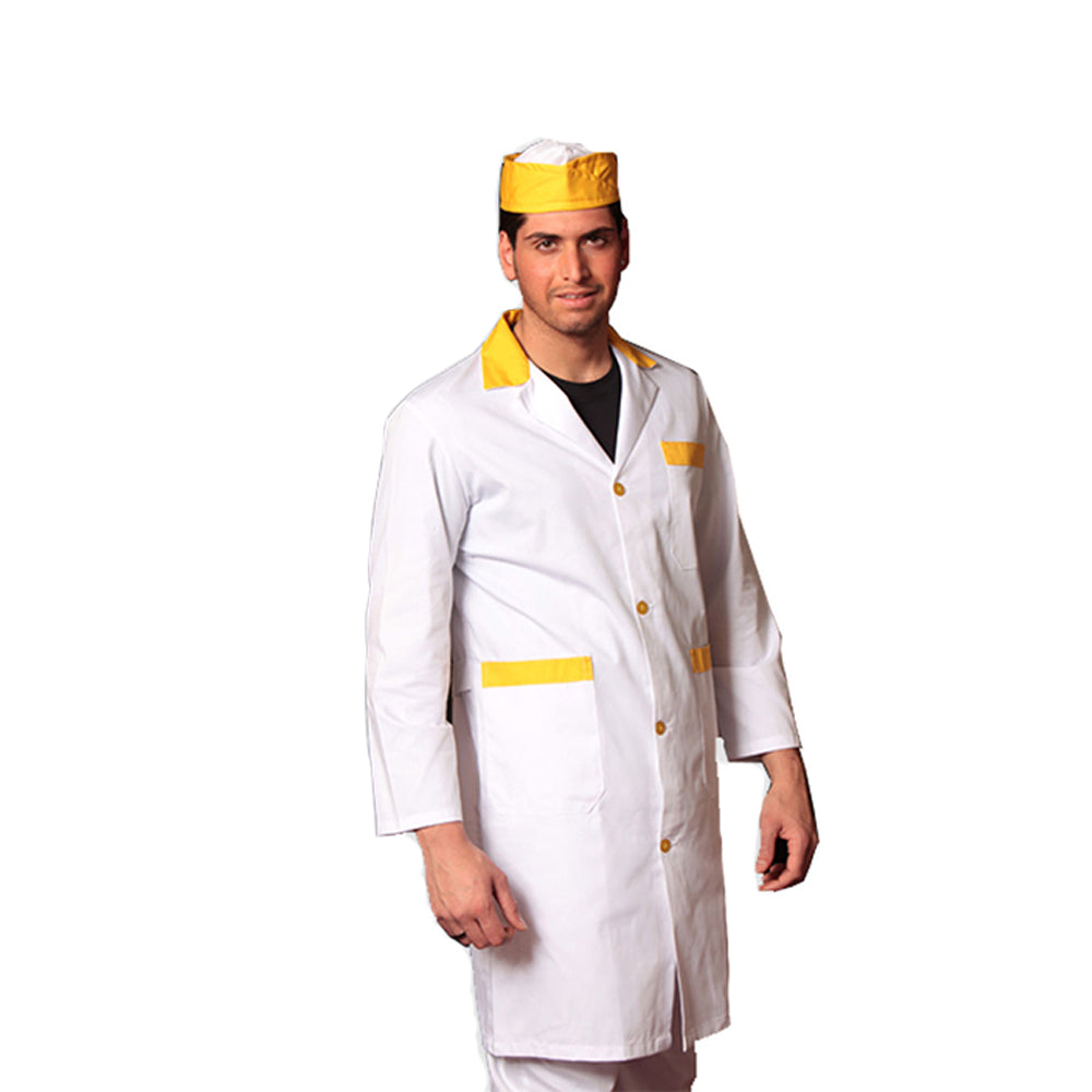 Camice da lavoro uomo, bianco con profilo colorato 