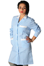 Carica l&#39;immagine nel visualizzatore di Gallery, camice da lavoro donna,lungo quadretto azzurro ML cod: 200524
