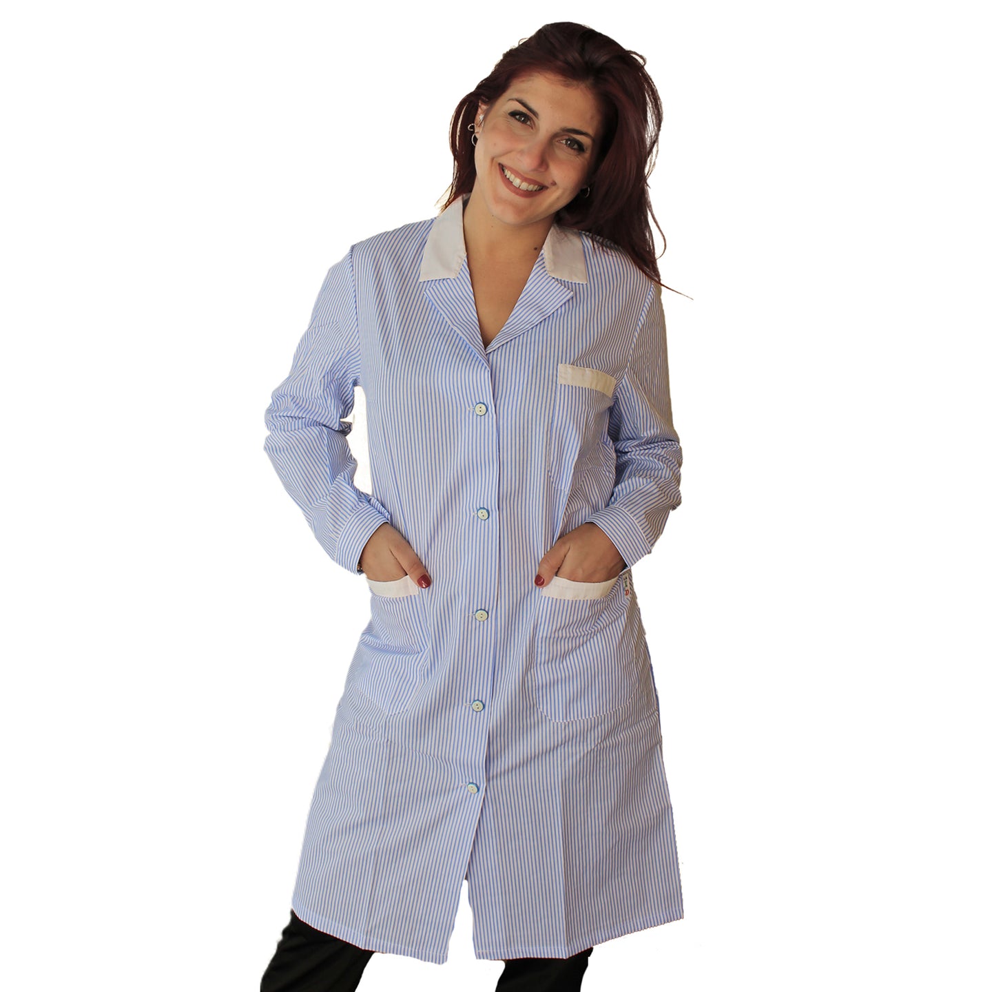 camice da lavoro donna,rigo azzurro ML cod:7647