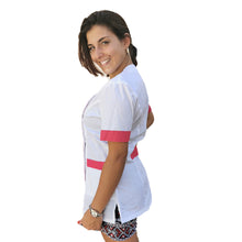 Carica l&#39;immagine nel visualizzatore di Gallery, camice,casacca da lavoro donna,mod. beauty bianco inserto fuchsia Cod:290725
